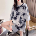 大码女装中长款扎染短袖t恤女夏季新款宽松韩版设计感上衣潮